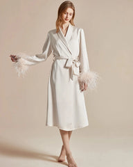 Washable Silk Robe with Feather Sleeve