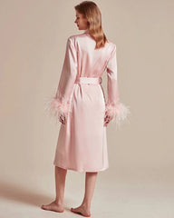 Washable Silk Robe with Feather Sleeve