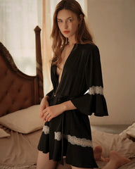 Washable Silk Robe with Lace and Ruffles