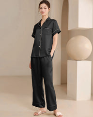 Washable Silk Short Sleeve Long Pants Pajama Set
