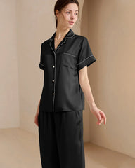 Washable Silk Short Sleeve Long Pants Pajama Set
