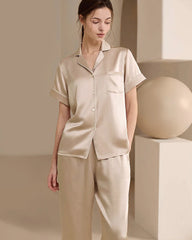 Washable Silk Short Sleeve Long Pants Pajama Set
