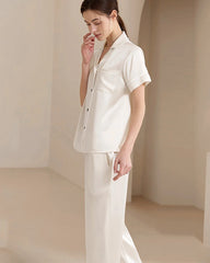 Washable Silk Short Sleeve Long Pants Pajama Set
