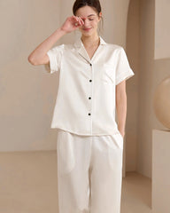 Washable Silk Short Sleeve Long Pants Pajama Set
