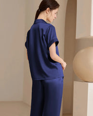 Washable Silk Short Sleeve Long Pants Pajama Set