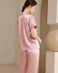 Washable Silk Short Sleeve Long Pants Pajama Set