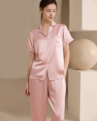 Washable Silk Short Sleeve Long Pants Pajama Set