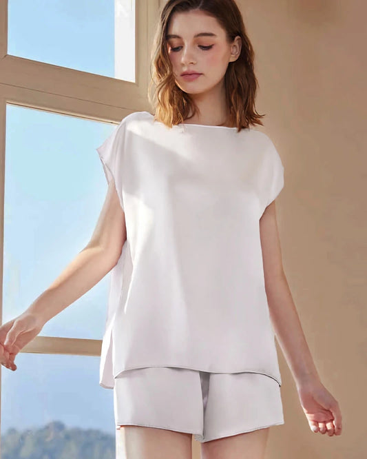 Washable Silk Short Sleeve Pajama Set