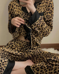Wide Hem Leopard Silk Pajama Set