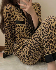 Wide Hem Leopard Silk Pajama Set