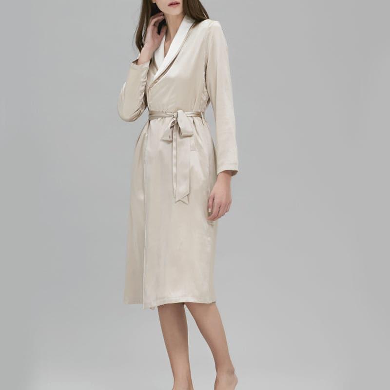 Silk and Velvet Reversible Robe for Winter Champagne