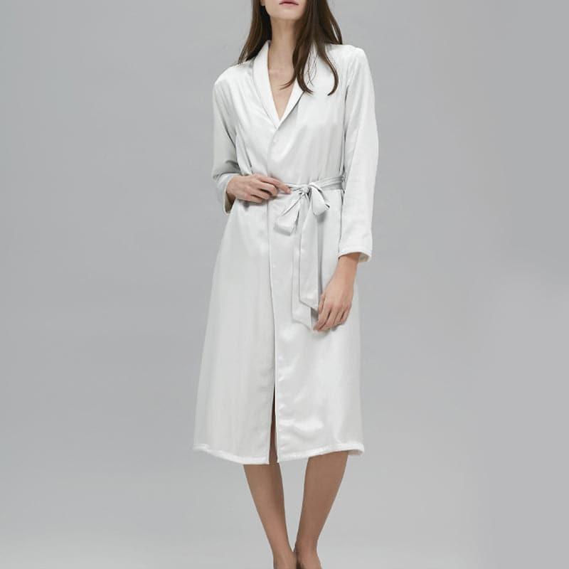 Silk and Velvet Reversible Robe for Winter Grey