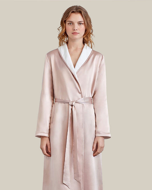 Silk and Velvet Reversible Robe for Winter Pink