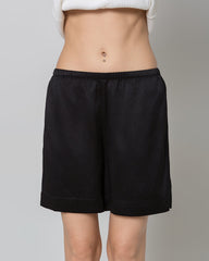 Women's Elasticated-Waist 100% Silk Pajama Shorts Black