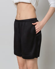 Women's Elasticated-Waist 100% Silk Pajama Shorts Black