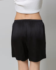 Women's Elasticated-Waist 100% Silk Pajama Shorts Black