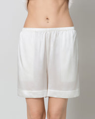 Women's Elasticated-Waist 100% Silk Pajama Shorts White