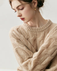 Women's Cable Knit Silk Cashmere Oversize Pullover