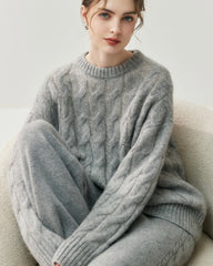 Women's Cable Knit Silk Cashmere Oversize Pullover