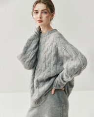 Women's Cable Knit Silk Cashmere Oversize Pullover