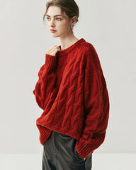 Women's Cable Knit Silk Cashmere Oversize Pullover