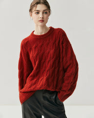 Women's Cable Knit Silk Cashmere Oversize Pullover