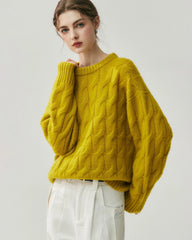 Women's Cable Knit Silk Cashmere Oversize Pullover