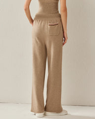 Women Cashmere Straight Wide Leg Pants Camel
