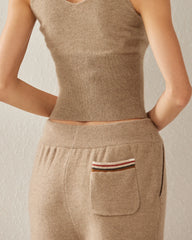 Women Cashmere Straight Wide Leg Pants Camel