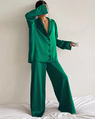 Relaxed Oversize Silk Pajamas Dark Green