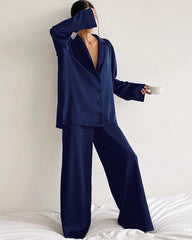 Relaxed Oversize Silk Pajamas Navy