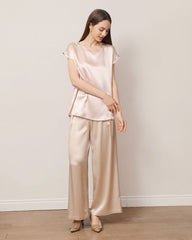 Women's Round Neck Short Silk T-Shirt Pink