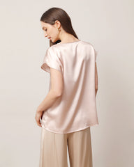 Women's Round Neck Short Silk T-Shirt Pink