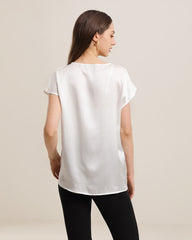 Women's Round Neck Short Silk T-Shirt White