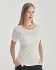 Women Round Neck Silk Knitted T-shirt White