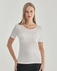Women Round Neck Silk Knitted T-shirt White