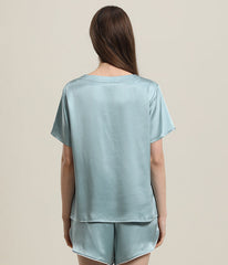 Women 100% Short Silk Pajamas Set Haze Blue