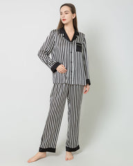 Striped Silk Pajamas Set Sleepwear Black