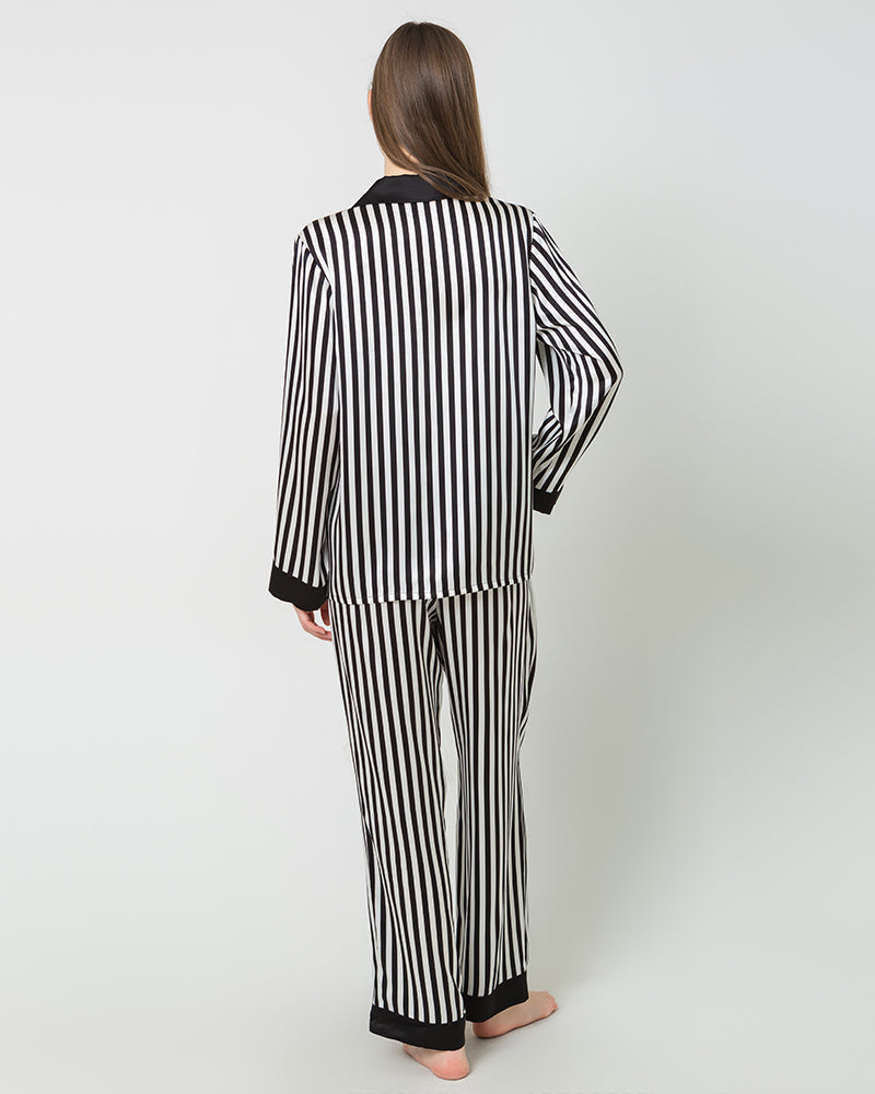 Striped Silk Pajamas Set Sleepwear Black