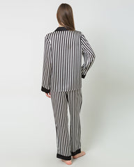 Striped Silk Pajamas Set Sleepwear Black