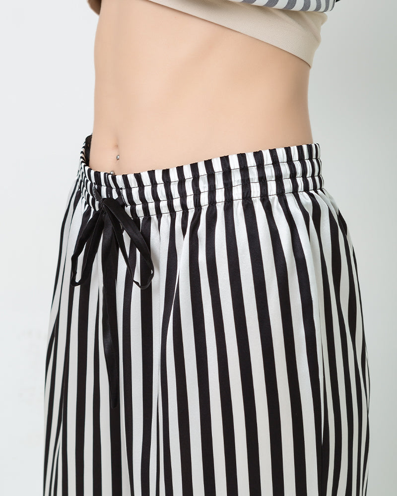 Striped Silk Pajamas Set Sleepwear Black