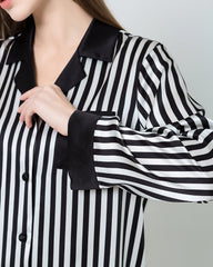 Striped Silk Pajamas Set Sleepwear Black