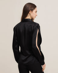 Women's Silk Blouse Shirts with Split Sleeves Black