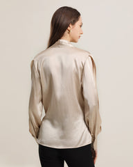 Women's Silk Blouse Shirts with Split Sleeves Champagne