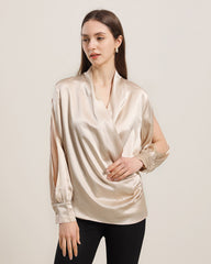 Women's Silk Blouse Shirts with Split Sleeves Champagne