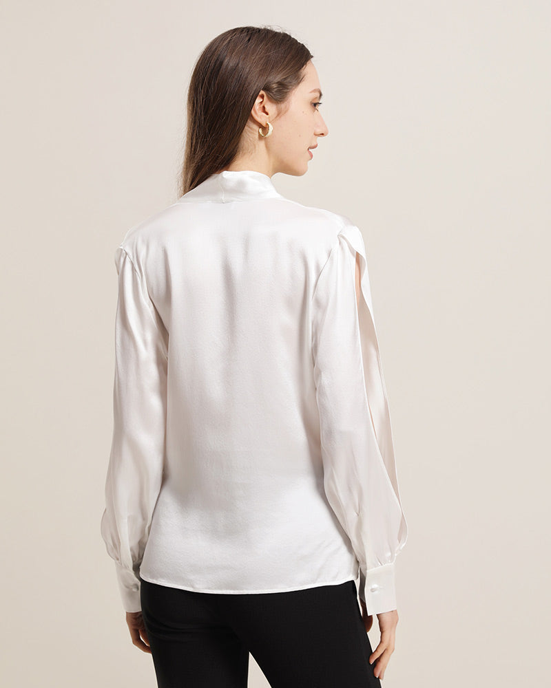 Women's Silk Blouse Shirts with Split Sleeves Ivory