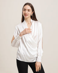 Women's Silk Blouse Shirts with Split Sleeves Ivory