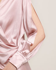 Women's Silk Blouse Shirts with Split Sleeves Pink