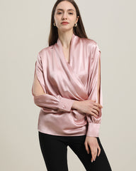 Women's Silk Blouse Shirts with Split Sleeves Pink
