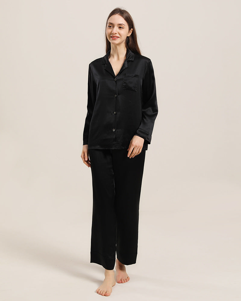 Women's Silk Two Piece Pajamas Black